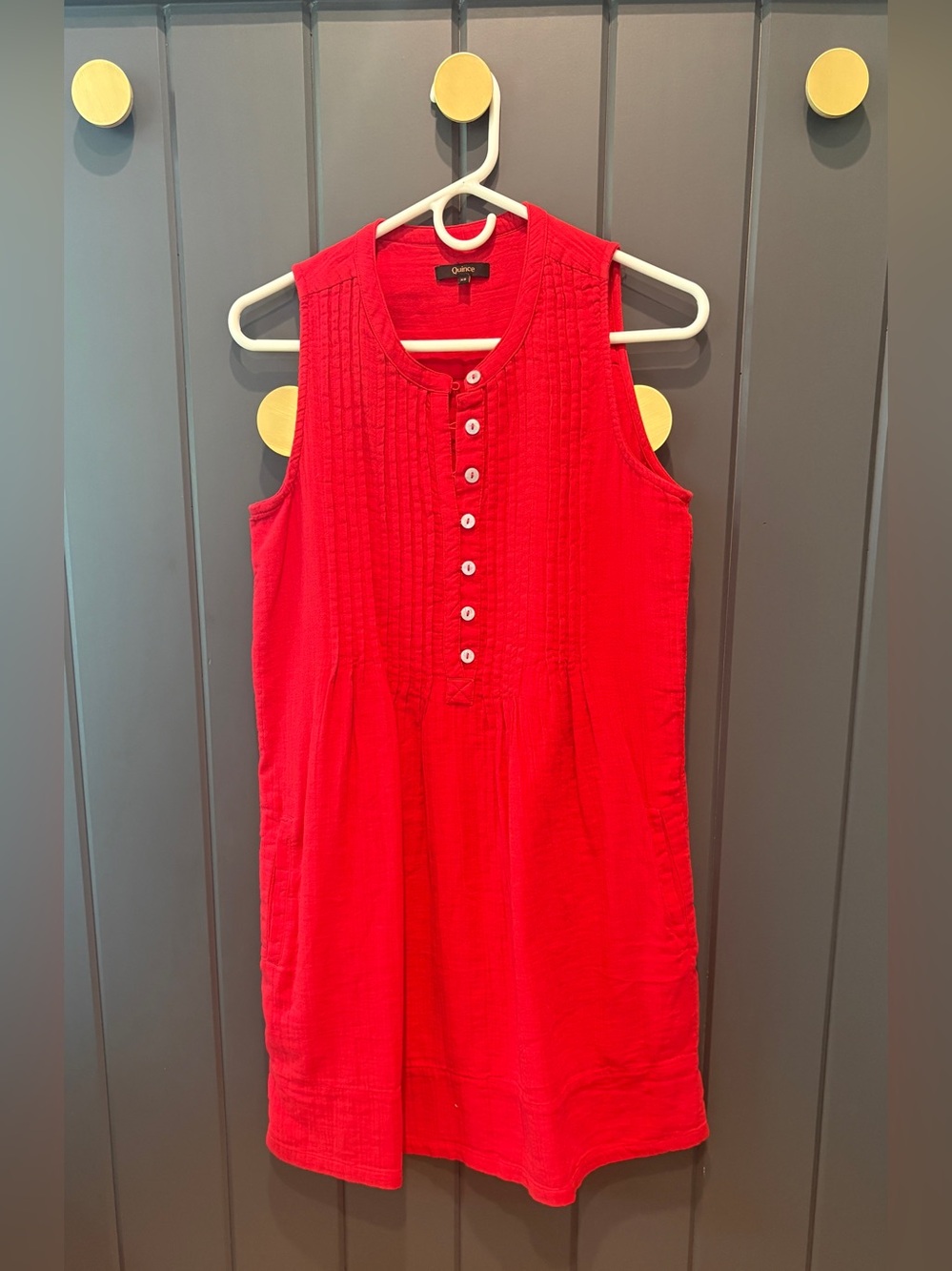Quince 100% Organic Cotton Gauze Sleeveless Swing Dress, Red Wild Cherry, sz XS - Picture 7 of 10